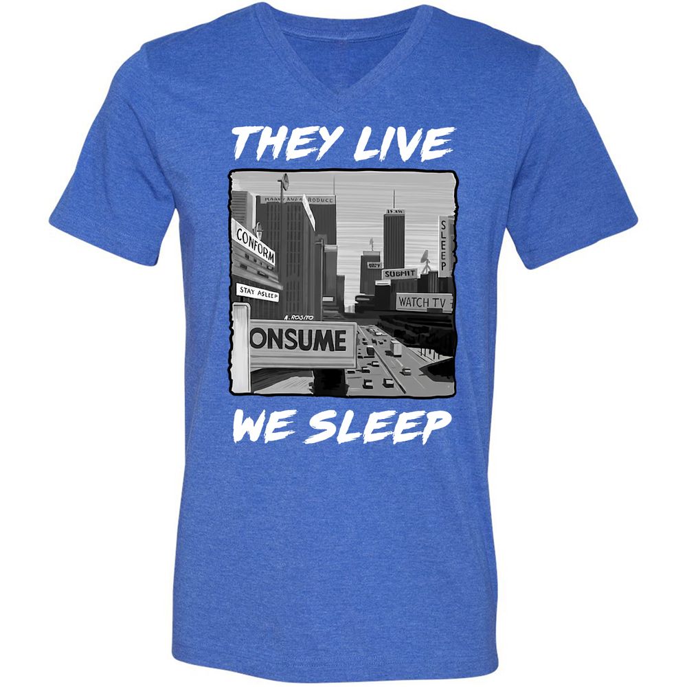Unisex V-Neck T-Shirt - BELRJUTB - Heather True Royal - 14