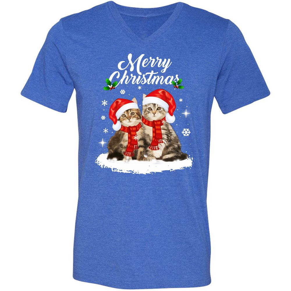 Unisex V-Neck T-Shirt - 7KWZGAJS - Heather True Royal - 14