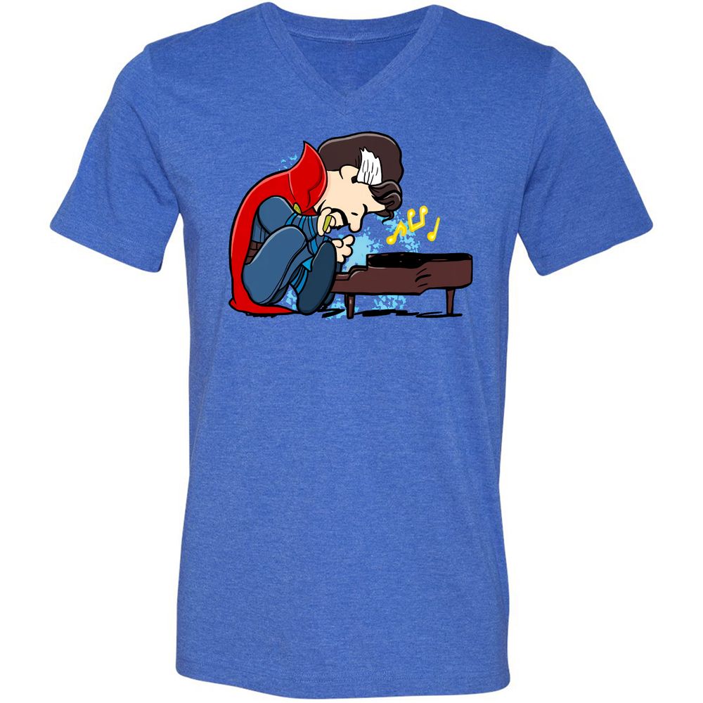 Unisex V-Neck T-Shirt - 4P7THFLG - Heather True Royal - 14