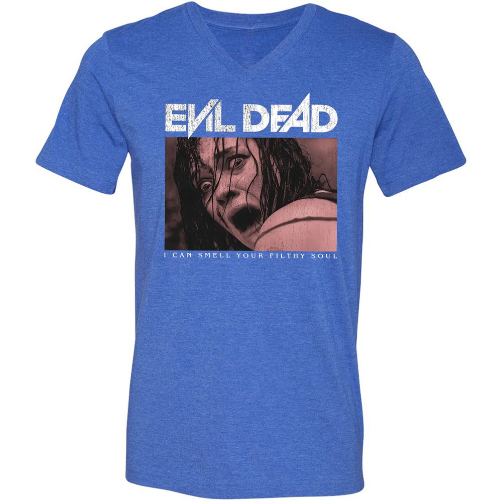 Unisex V-Neck T-Shirt - Black - Heather True Royal - 14