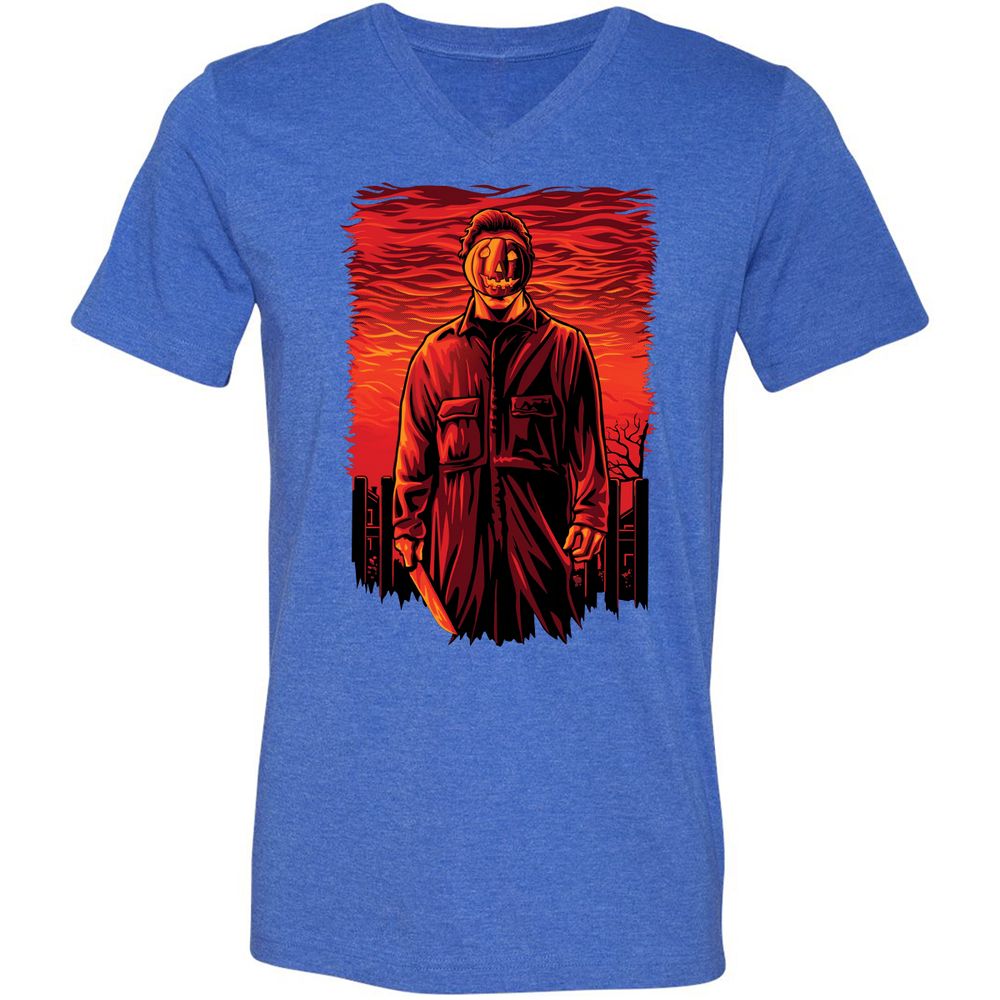 Unisex V-Neck T-Shirt - F22K7U5P - Heather True Royal - 14