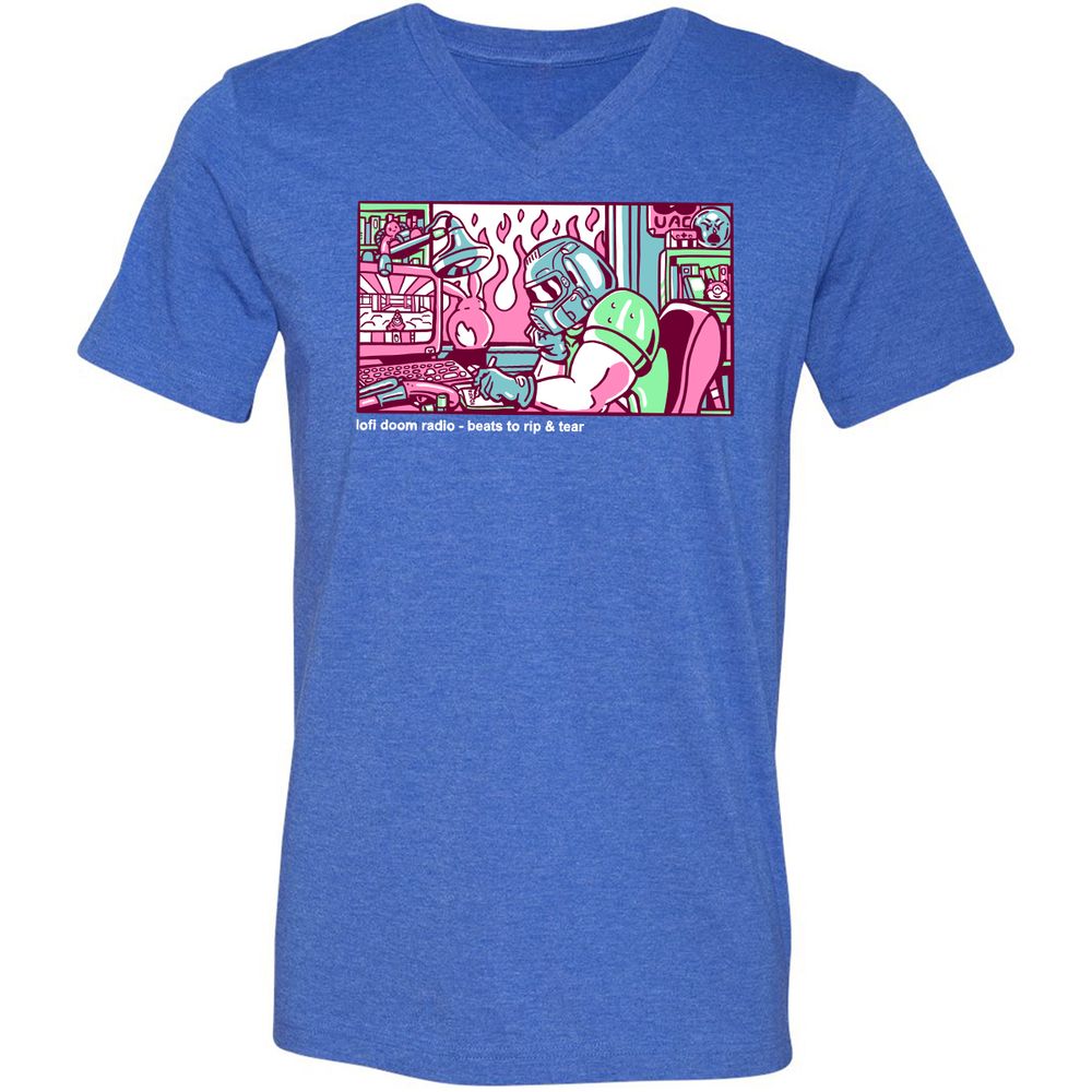 Unisex V-Neck T-Shirt - TUNX2Q7A - Heather True Royal - 14