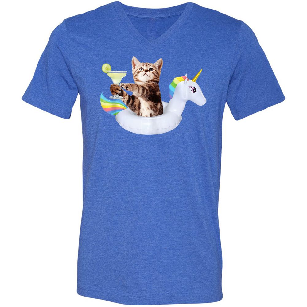 Unisex V-Neck T-Shirt - YWKQTJC4 - Heather True Royal - 14