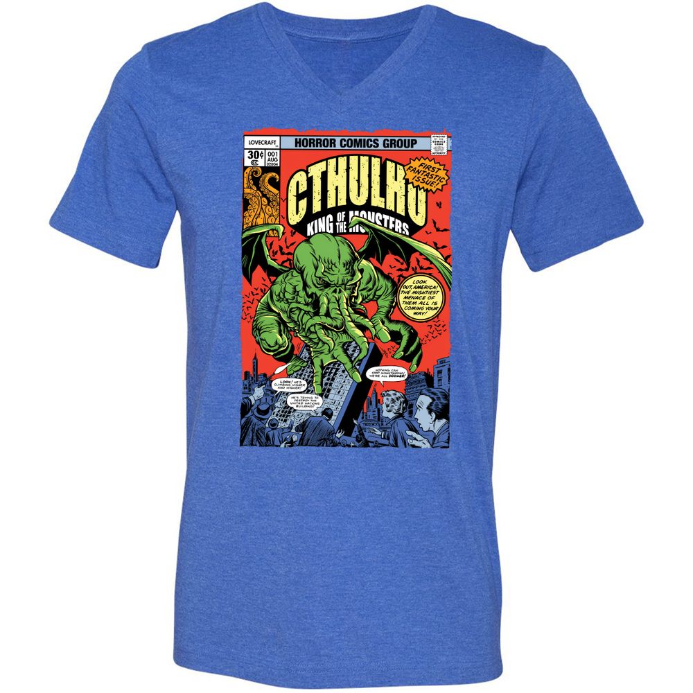 Unisex V-Neck T-Shirt - XKZ1X9TJ - Heather True Royal - 14