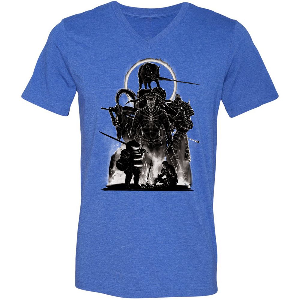 Unisex V-Neck T-Shirt - J7ELS2F8 - Heather True Royal - 14