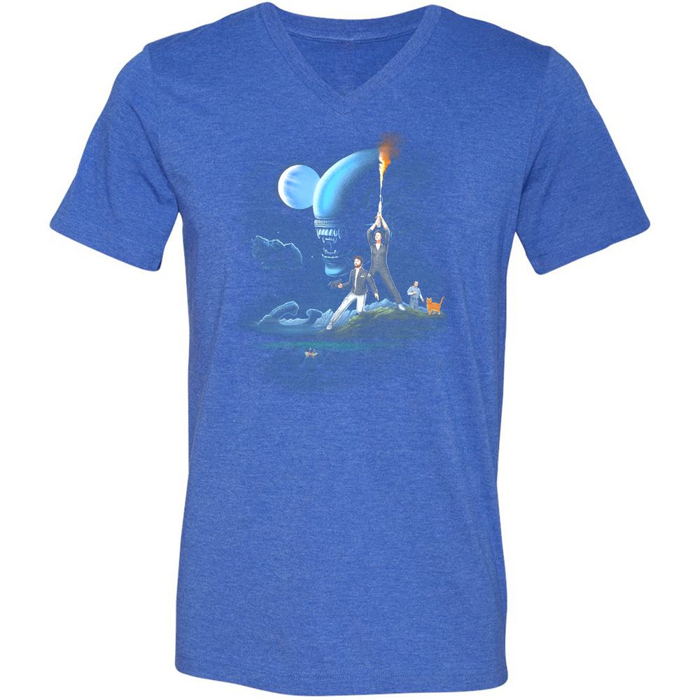 Unisex V-Neck T-Shirt - DJBBM2E9 - Heather True Royal - 14