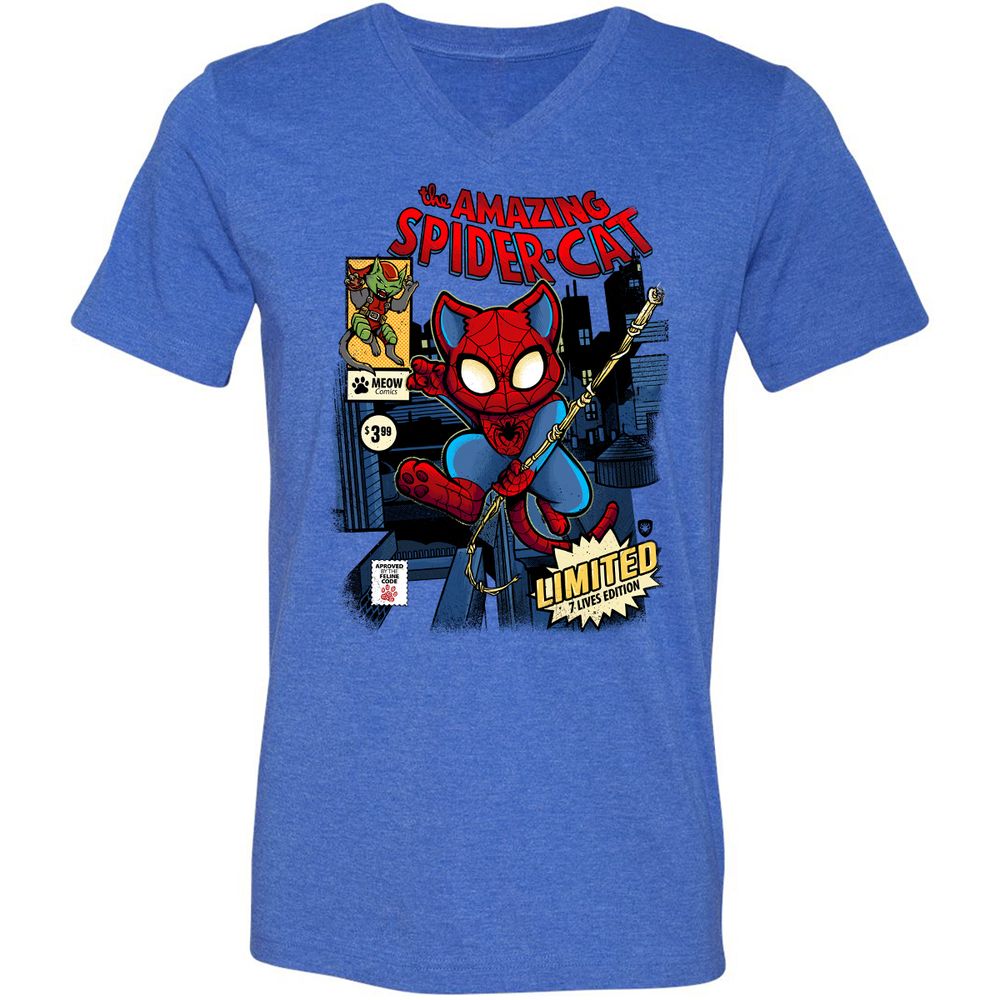 Unisex V-Neck T-Shirt - QFDE9UU7 - Heather True Royal - 14