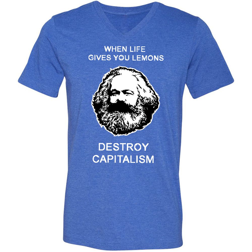 Unisex V-Neck T-Shirt - V4CQRWM8 - Heather True Royal - 14