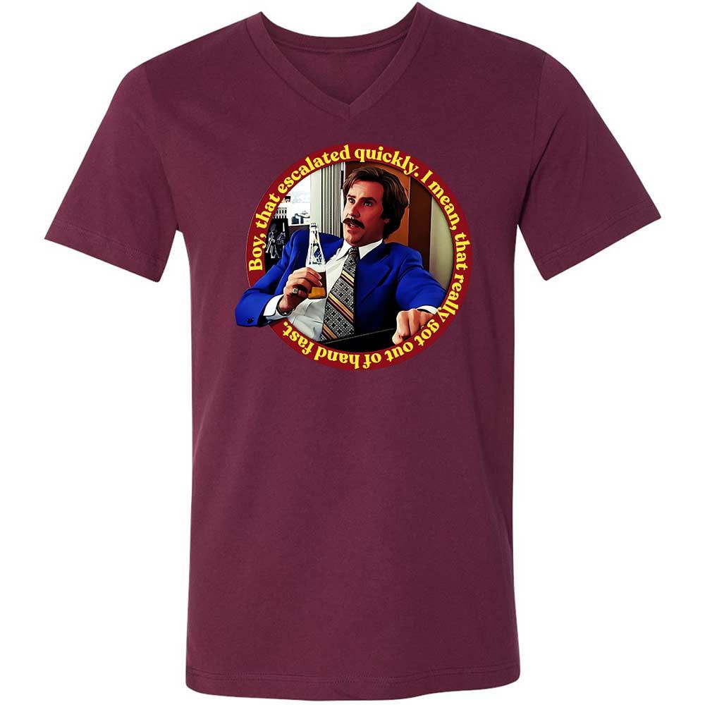 Unisex V-Neck T-Shirt - HZVBRTN8 - Maroon - 14
