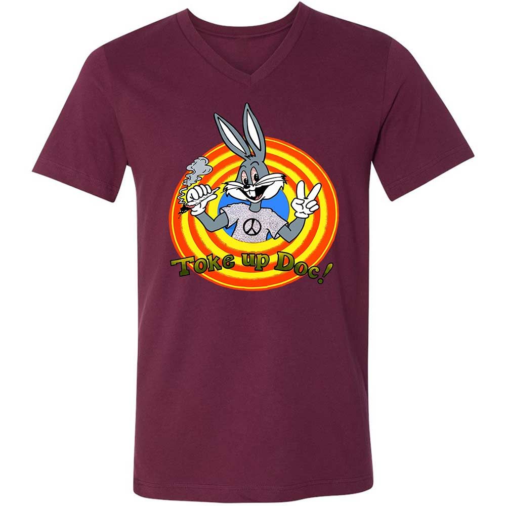 Unisex V-Neck T-Shirt - 3EPG2YFU - Maroon - 14