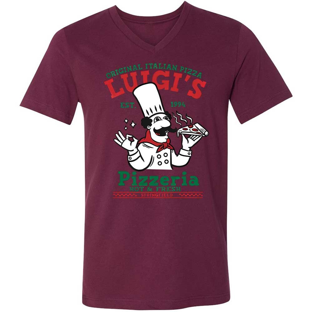 Unisex V-Neck T-Shirt - UAEK7RUU - Maroon - 14