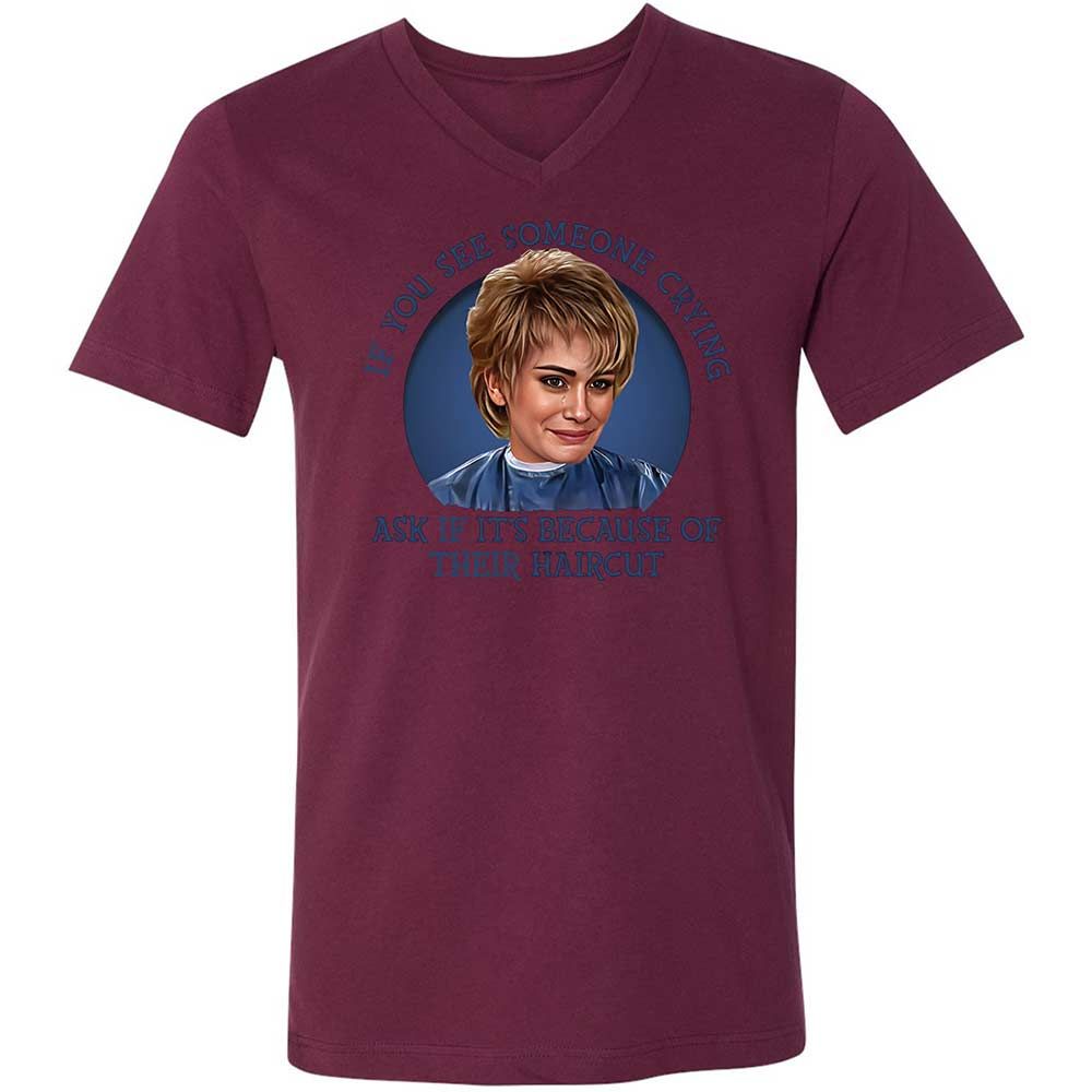Unisex V-Neck T-Shirt - 8CP7PL58 - Maroon - 14