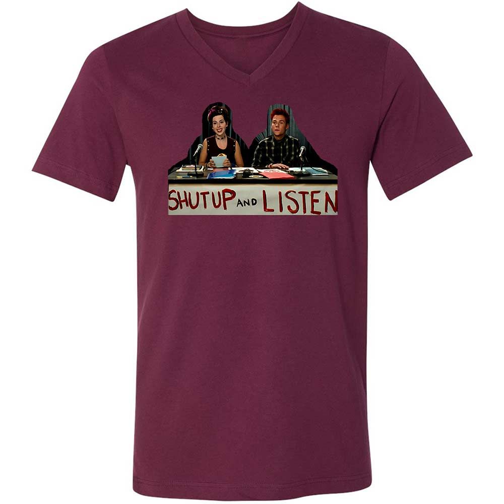 Unisex V-Neck T-Shirt - E4R5B8YE - Maroon - 14