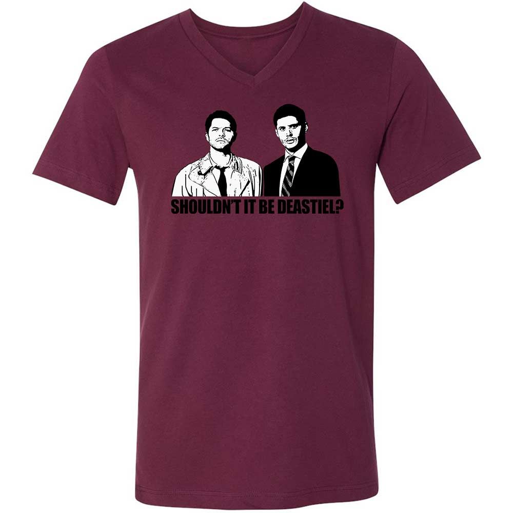 Unisex V-Neck T-Shirt - 67J8GAV5 - Maroon - 14