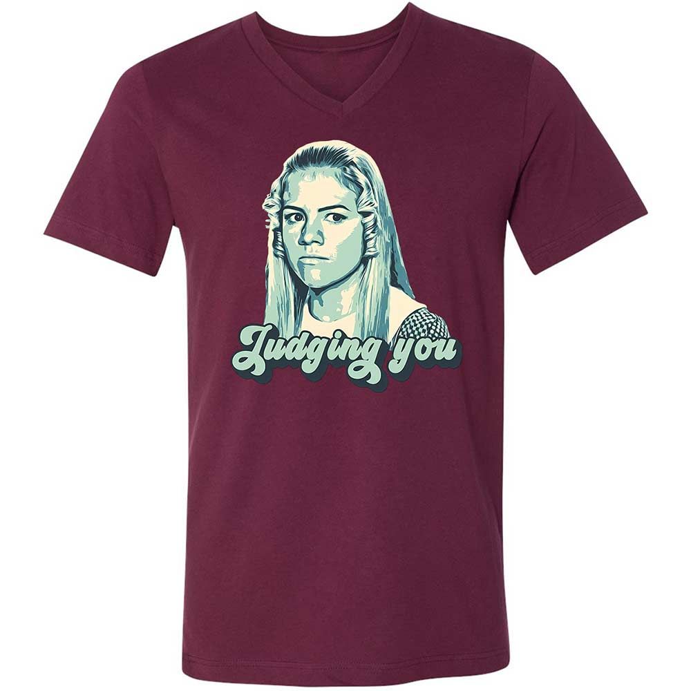 Unisex V-Neck T-Shirt - AMK3EHDQ - Maroon - 14