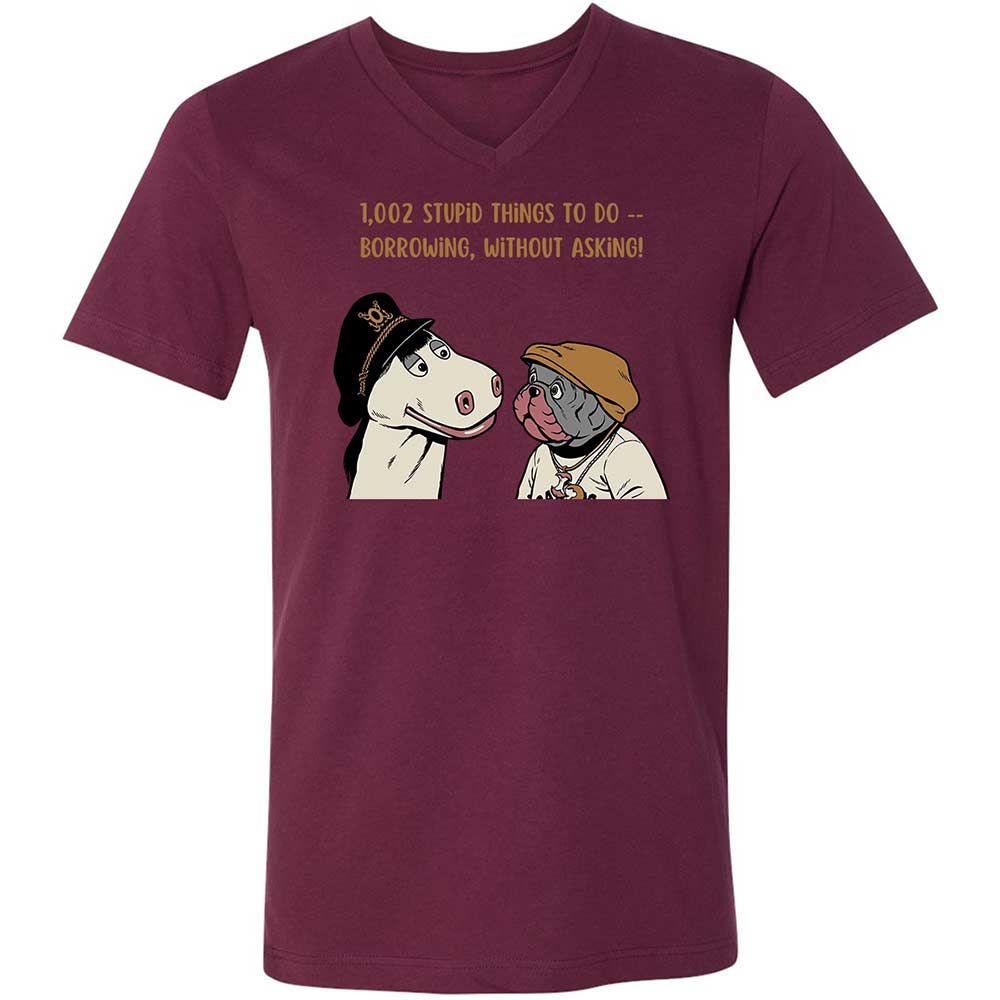 Unisex V-Neck T-Shirt - 22NX9WNR - Maroon - 14