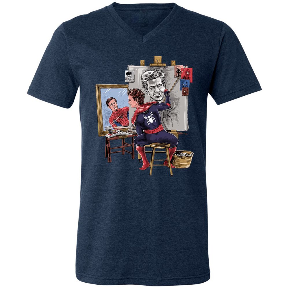 Unisex V-Neck T-Shirt - NHQ8TF3B - Heather Navy - 15