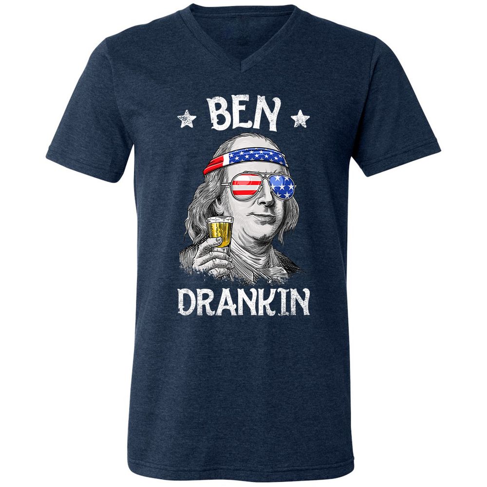 Unisex V-Neck T-Shirt - 8LX3S7S1 - Heather Navy - 15