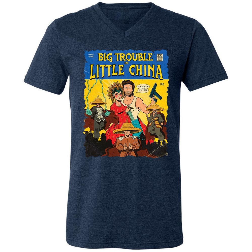 Unisex V-Neck T-Shirt - QRNL3CXK - Heather Navy - 15