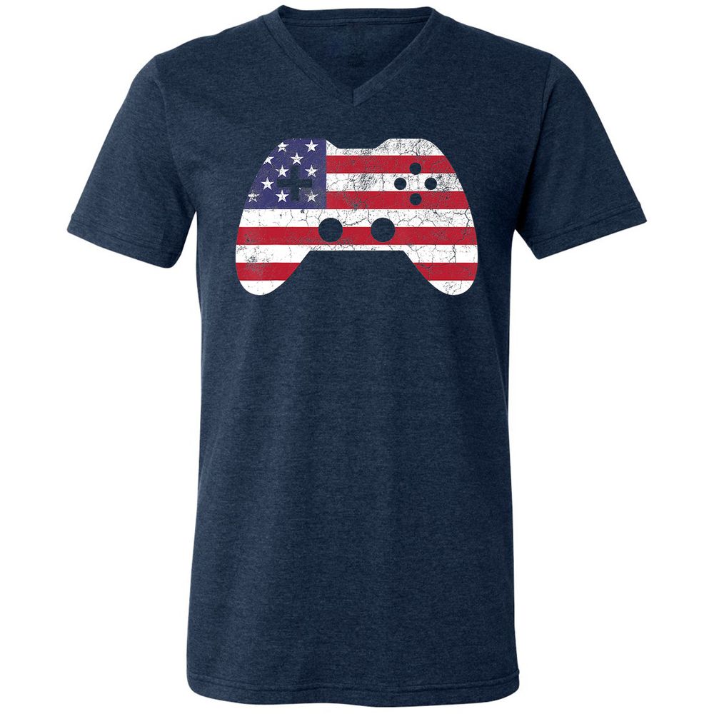 Unisex V-Neck T-Shirt - SKTKF55Q - Heather Navy - 15