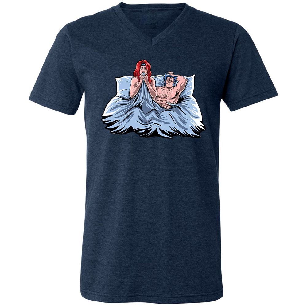 Unisex V-Neck T-Shirt - C2SWH7GX - Heather Navy - 15