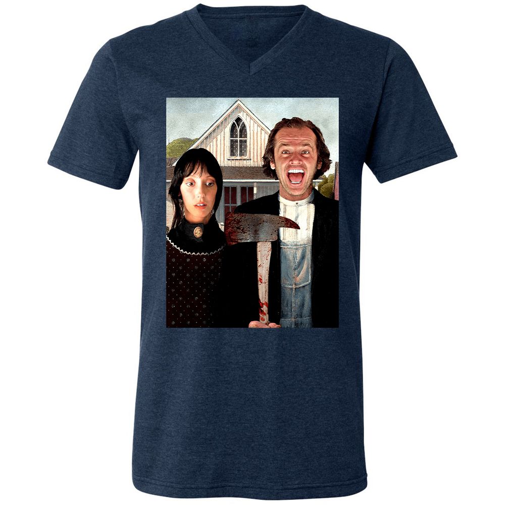 Unisex V-Neck T-Shirt - T1BJ8QQF - Heather Navy - 15