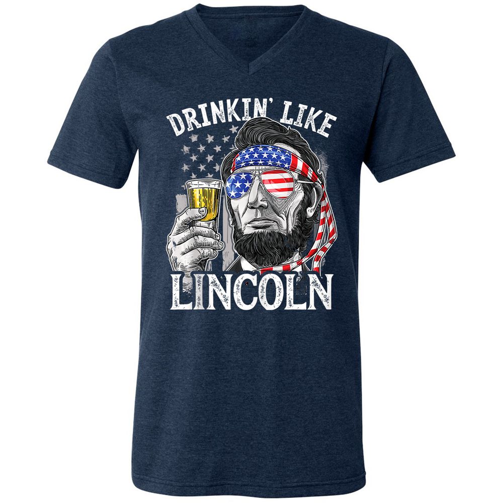 Unisex V-Neck T-Shirt - BAGSCTKH - Heather Navy - 15