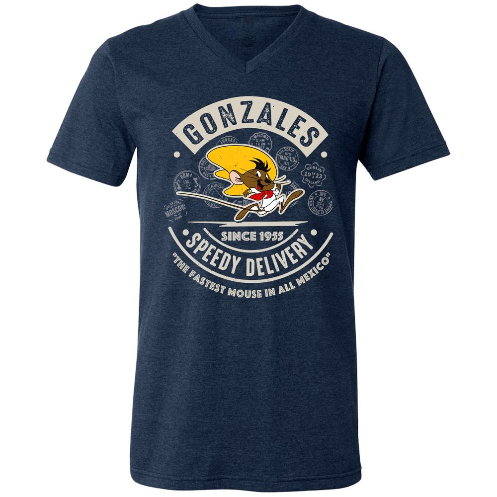 Unisex V-Neck T-Shirt - AA6QHQ7S - Heather Navy - 15