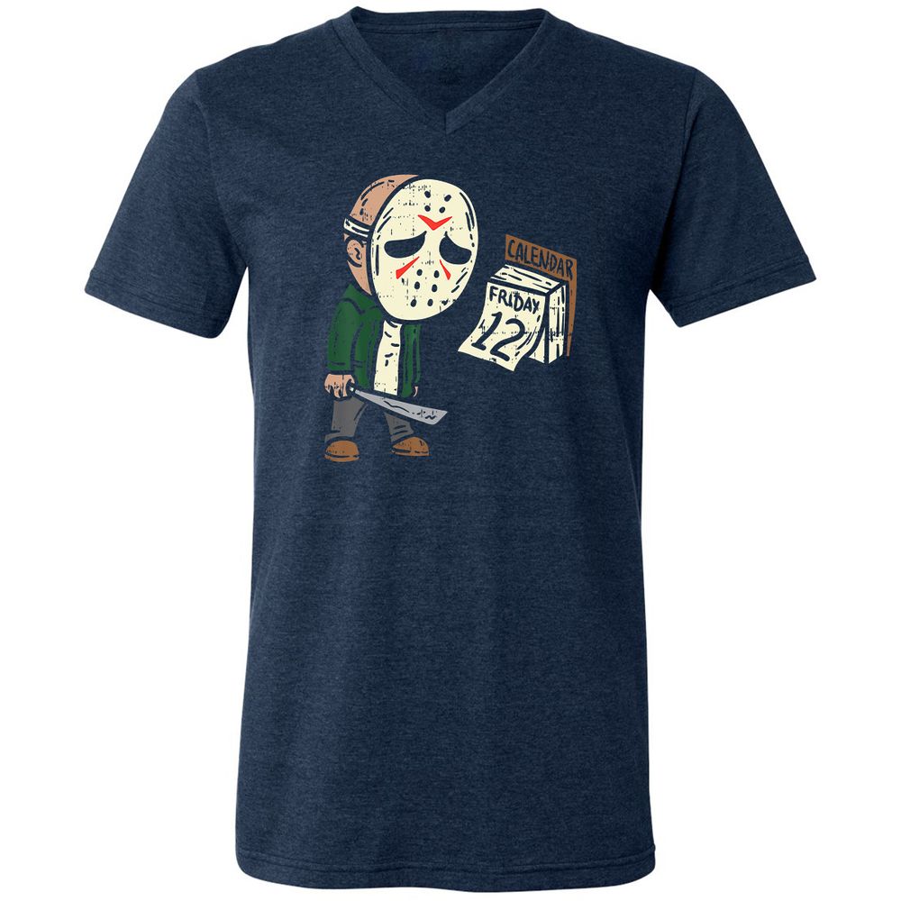 Unisex V-Neck T-Shirt - W1U9XN6D - Heather Navy - 15