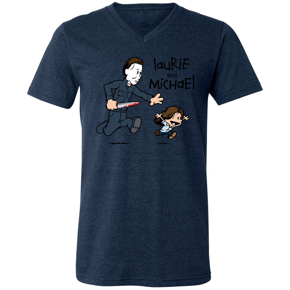 Unisex V-Neck T-Shirt - XHG1KLZC - Heather Navy - 15