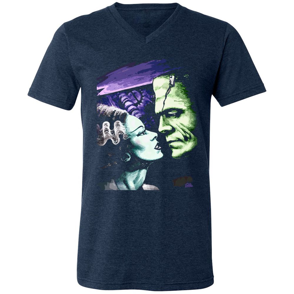 Unisex V-Neck T-Shirt - 8FCJXLRW - Heather Navy - 15