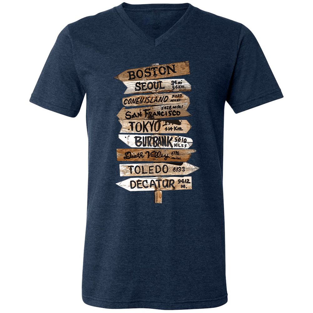 Unisex V-Neck T-Shirt - R1J24H31 - Heather Navy - 15