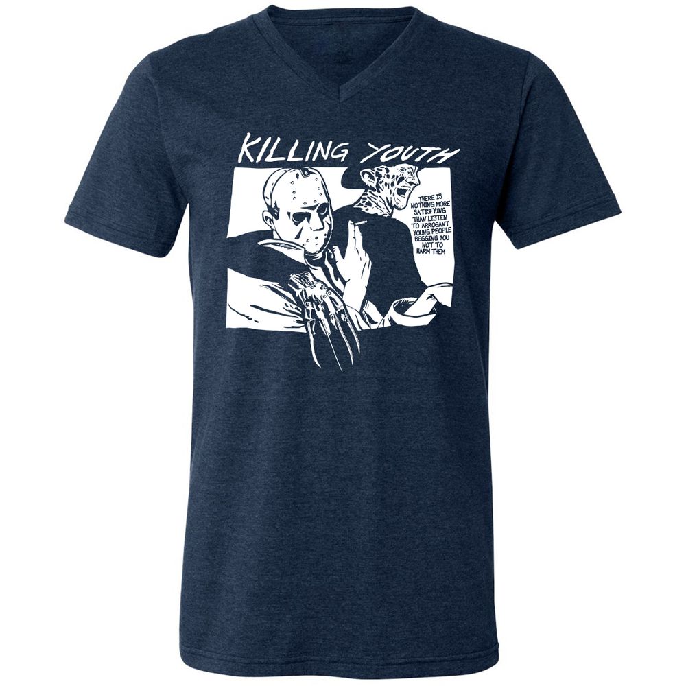 Unisex V-Neck T-Shirt - NNNCQFLY - Heather Navy - 15