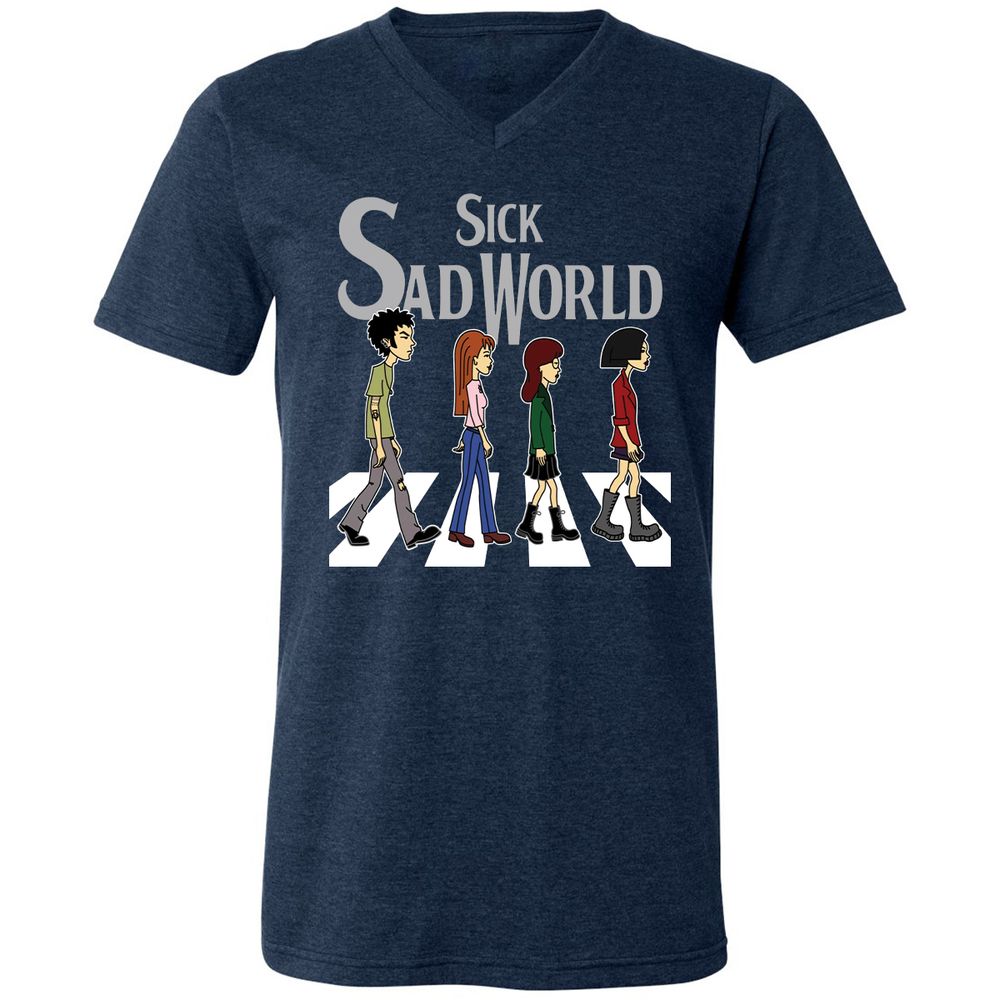 Unisex V-Neck T-Shirt - X9BUZHRT - Heather Navy - 15