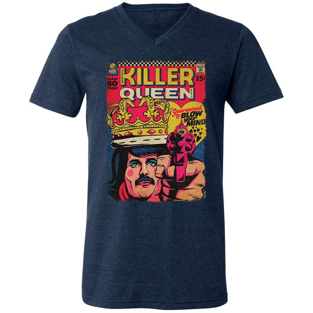 Unisex V-Neck T-Shirt - 919DA3VK - Heather Navy - 15
