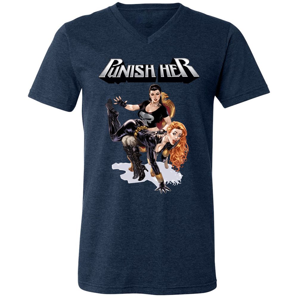 Unisex V-Neck T-Shirt - V7XE1RCE - Heather Navy - 15