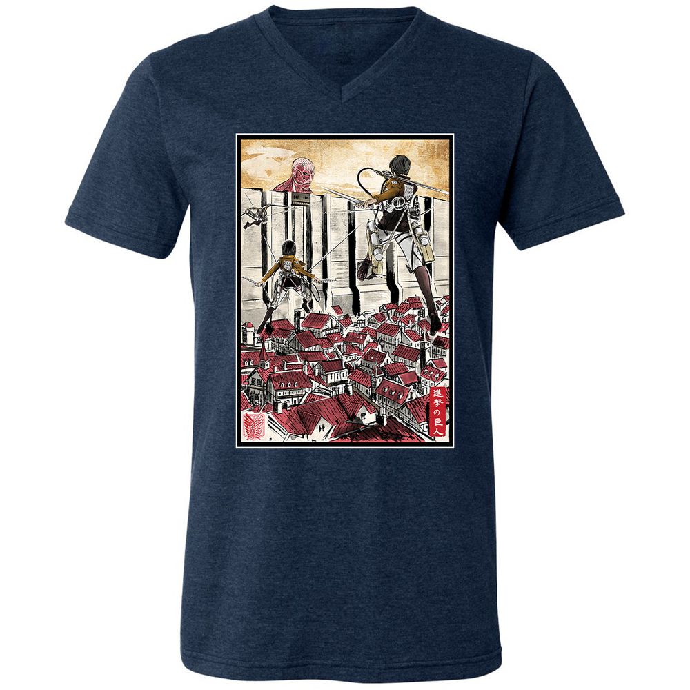 Unisex V-Neck T-Shirt - MYTWWEGZ - Heather Navy - 15