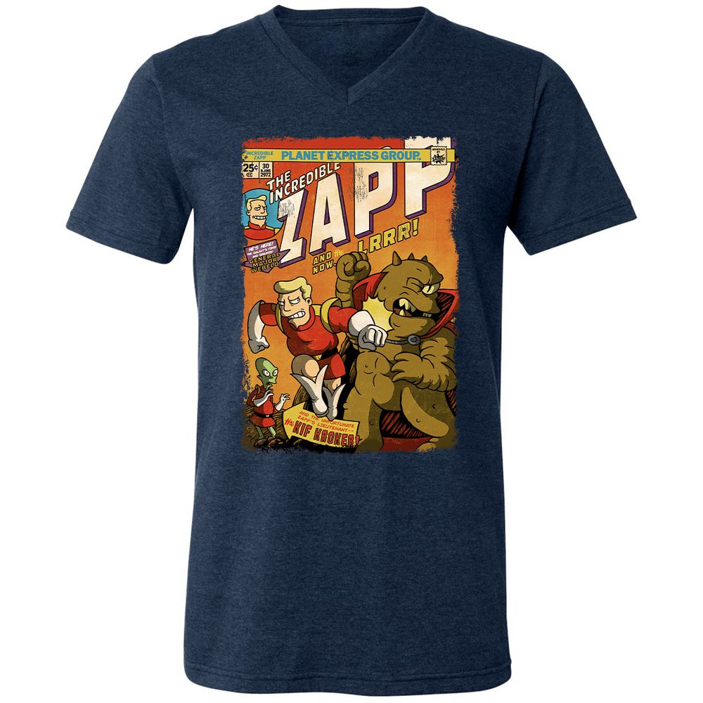 Unisex V-Neck T-Shirt - NPD6H9JB - Heather Navy - 15