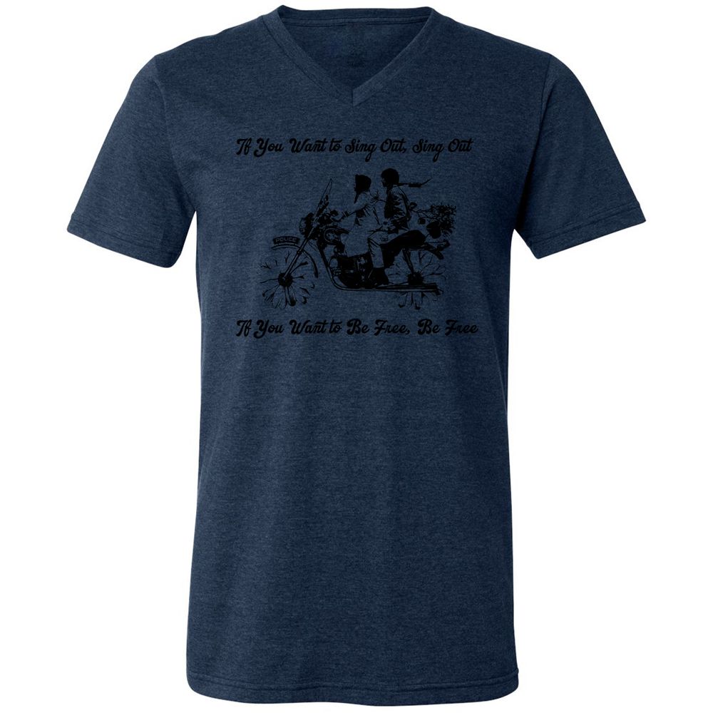 Unisex V-Neck T-Shirt - KY3AED8C - Heather Navy - 15