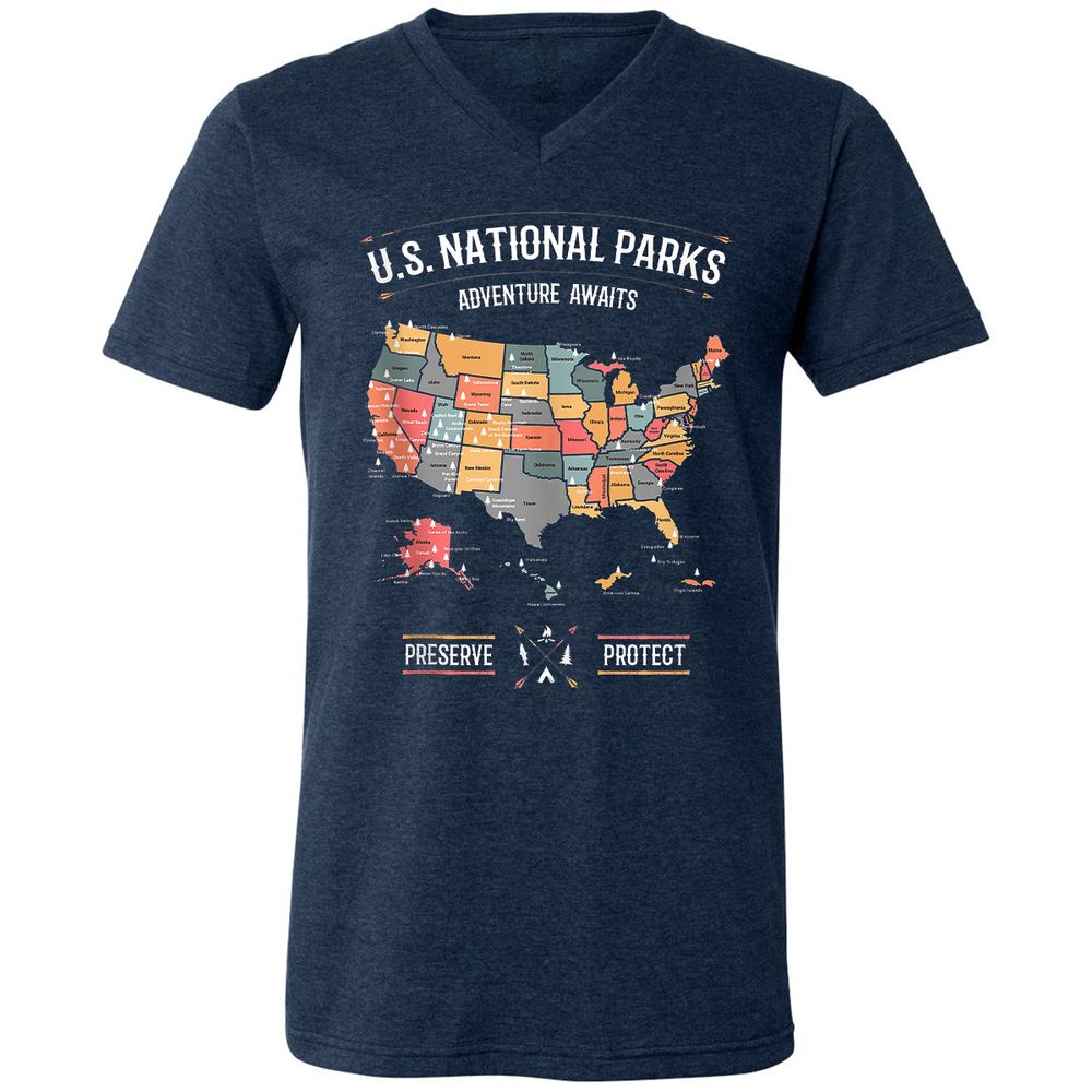 Unisex V-Neck T-Shirt - NNZ9AWXD - Heather Navy - 15
