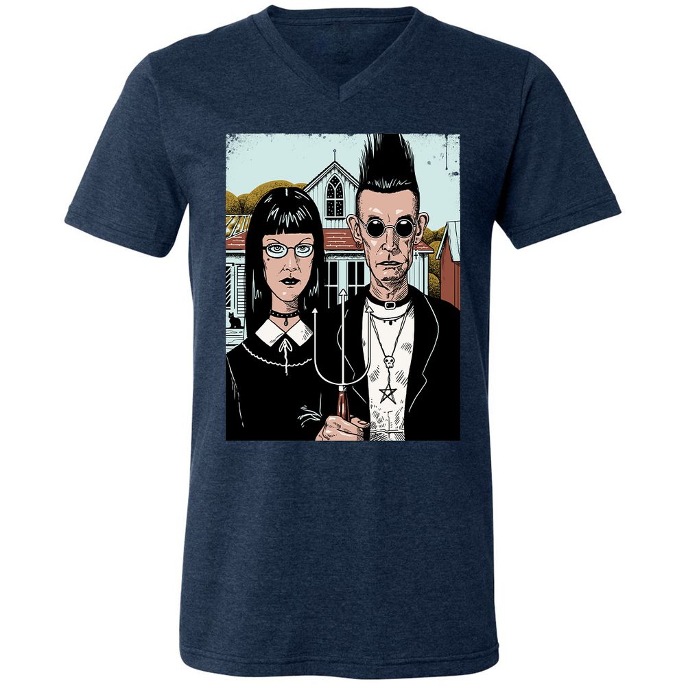 Unisex V-Neck T-Shirt - 5EA5DYBF - Heather Navy - 15