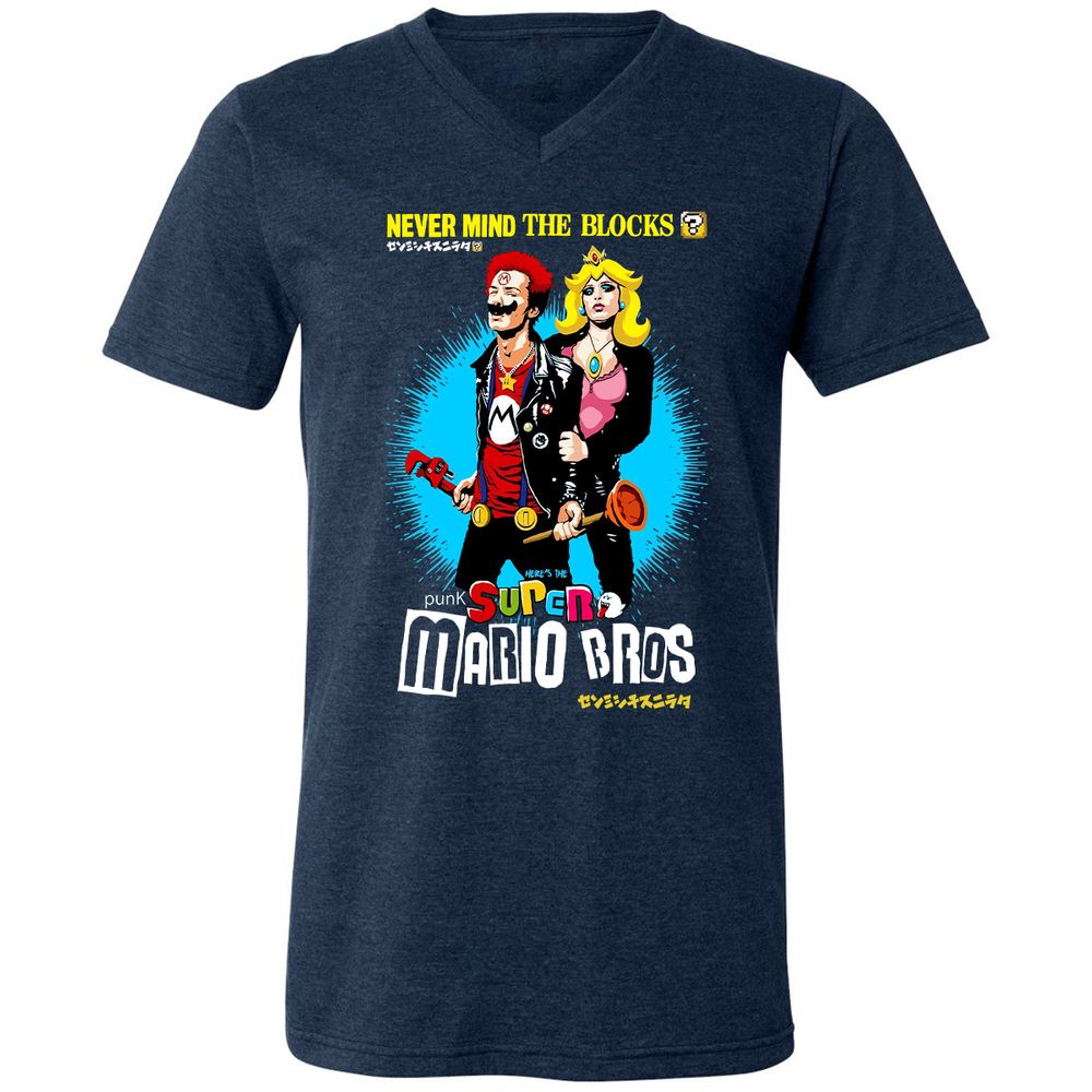 Unisex V-Neck T-Shirt - M14NDN74 - Heather Navy - 15