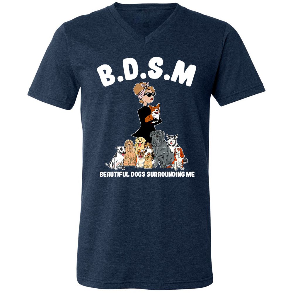 Unisex V-Neck T-Shirt - 3ZD9MFD7 - Heather Navy - 15