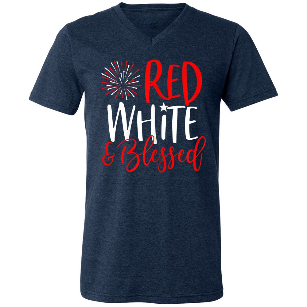 Unisex V-Neck T-Shirt - 5SPZF4MN - Heather Navy - 15