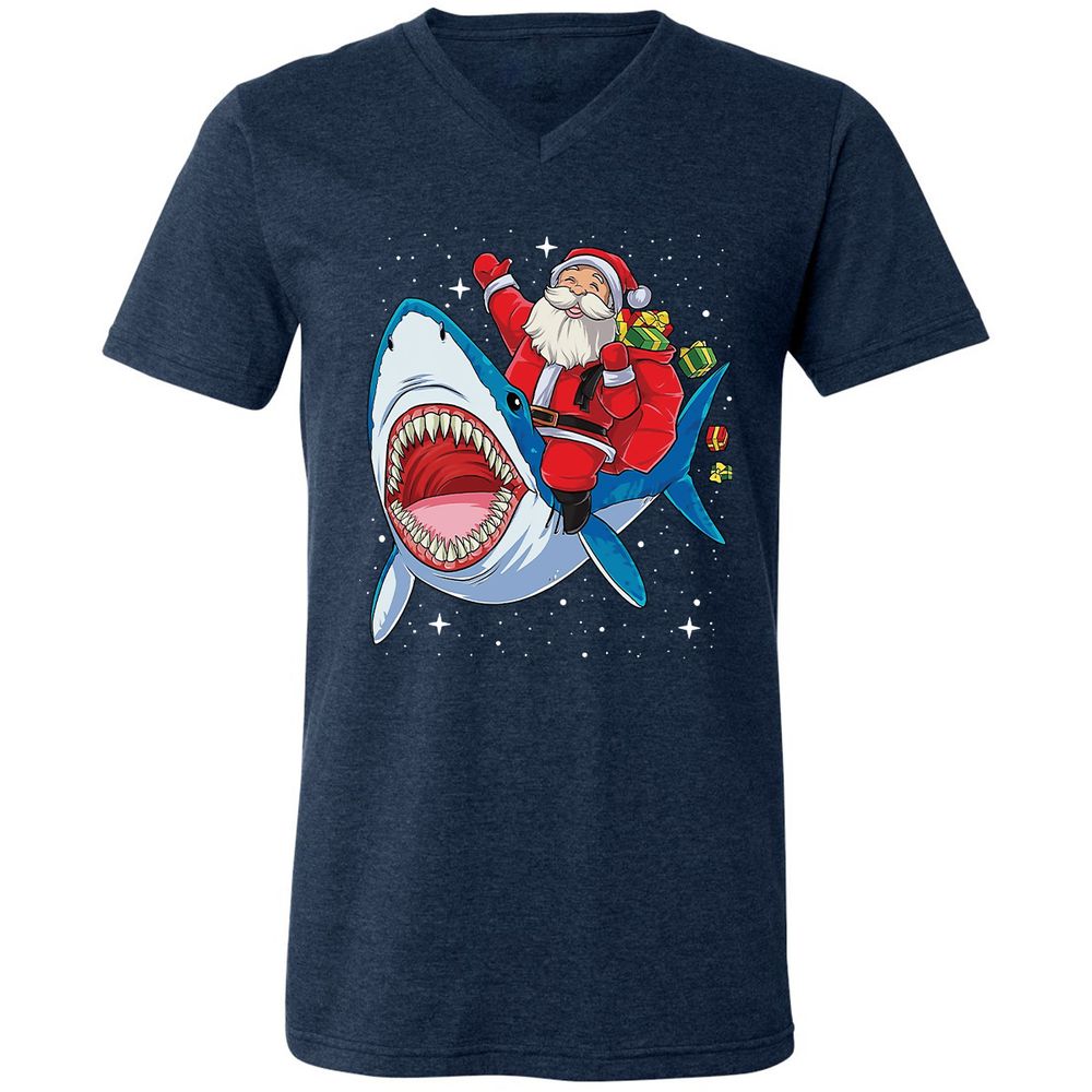 Unisex V-Neck T-Shirt - QE6P68LP - Heather Navy - 15