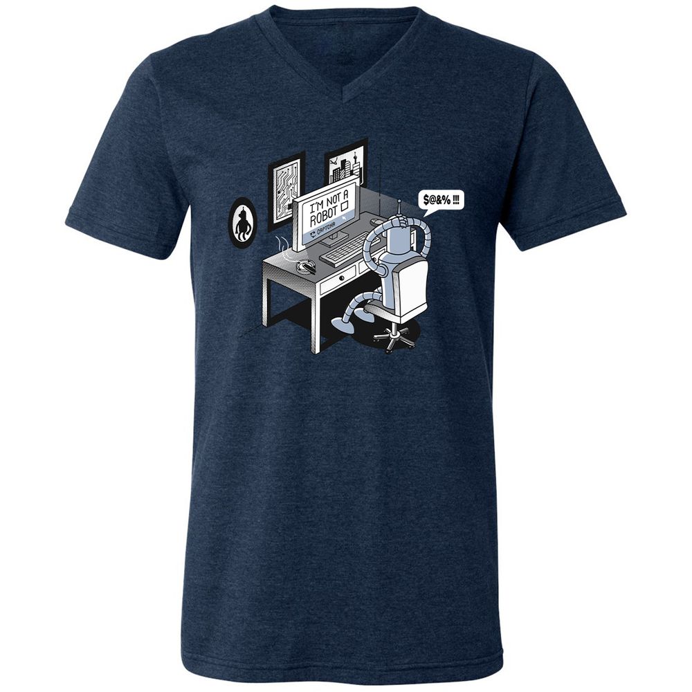 Unisex V-Neck T-Shirt - T6VA6F1U - Heather Navy - 15