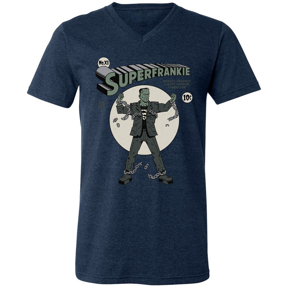 Unisex V-Neck T-Shirt - KBG7AU6R - Heather Navy - 15