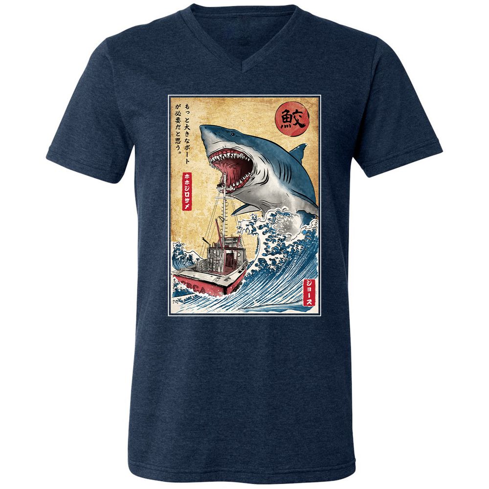 Unisex V-Neck T-Shirt - YBQALJT3 - Heather Navy - 15