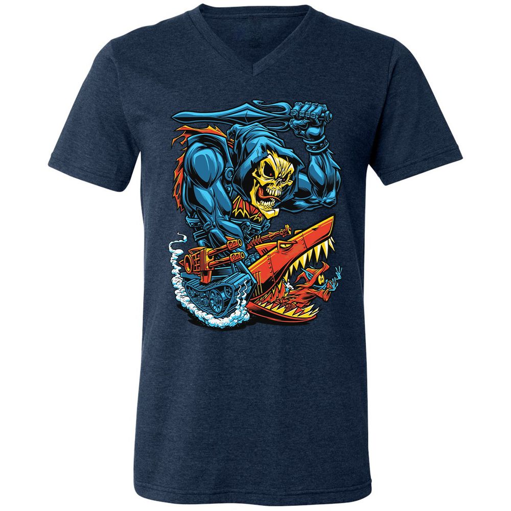 Unisex V-Neck T-Shirt - E6TL76YM - Heather Navy - 15