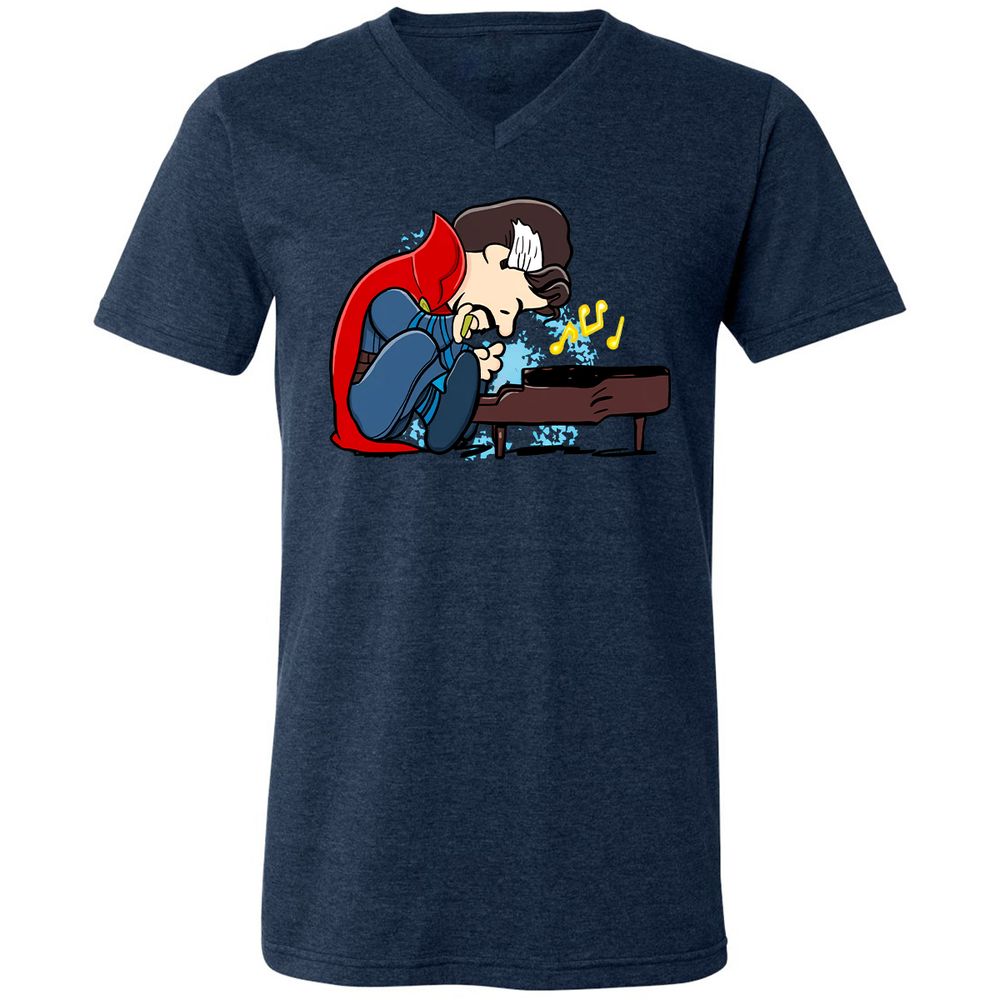 Unisex V-Neck T-Shirt - 4P7THFLG - Heather Navy - 15